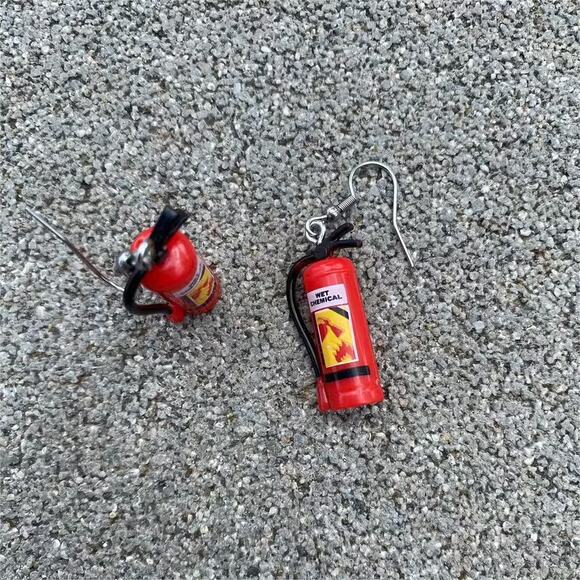 Quirky, Unique, Fun Mini Red Fire Extinguisher Novelty Earrings - Picture 5 of 5